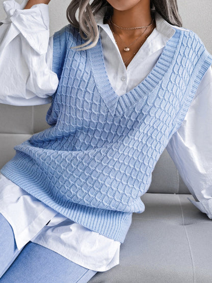 Sweater Vests- Knitwear Vest - V Neck Twist Knitted Sweater- - Pekosa Women Clothing