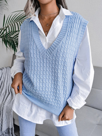 Sweater Vests- Knitwear Vest - V Neck Twist Knitted Sweater- - Pekosa Women Clothing