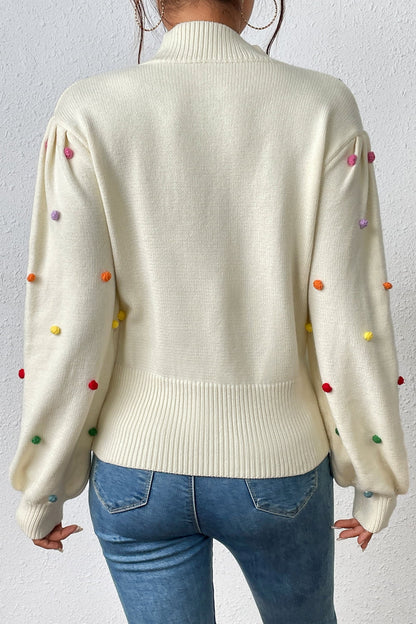 Sweater- Women's Rainbow Pom Pom Sweater - Fashionable Knitwear Pullover- - Pekosa Women Clothing