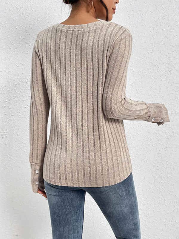 Sweaters- Autumn Elegance: Lace V-Neck Sweater Top- - Pekosa Women Clothing