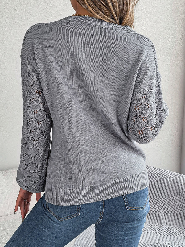 Sweaters- Autumn Open Knitting V-Neck Sweater with Buttons- - Pekosa Women Clothing