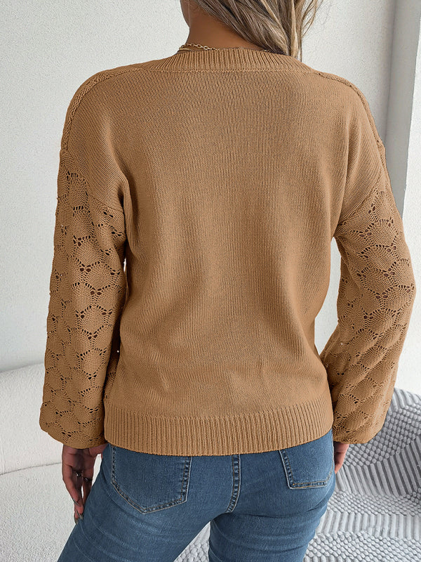 Sweaters- Autumn Open Knitting V-Neck Sweater with Buttons- - Pekosa Women Clothing