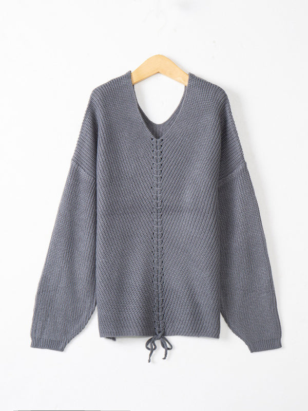 Sweaters- Braid Knit Sweater | Relaxed Drop Shoulder Jumper- - Pekosa Women Clothing