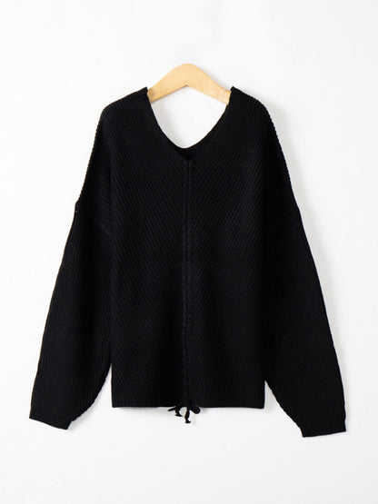 Sweaters- Braid Knit Sweater | Relaxed Drop Shoulder Jumper- - Pekosa Women Clothing