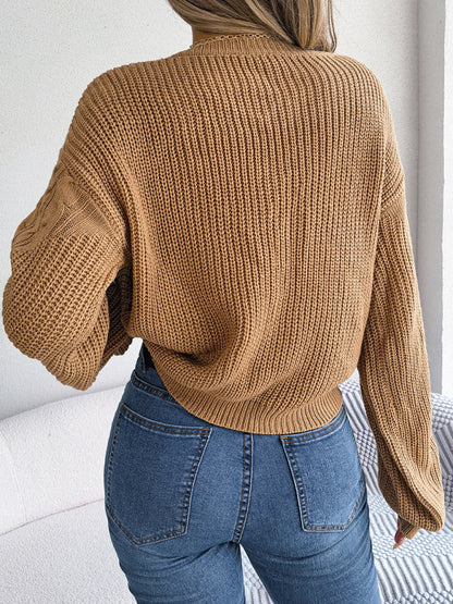 Sweaters- Cable Knitted Drop Shoulder Sweater- - Pekosa Women Clothing