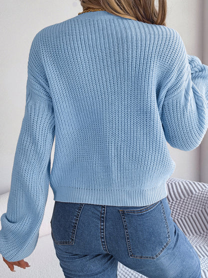 Sweaters- Cable Knitted Drop Shoulder Sweater- - Pekosa Women Clothing