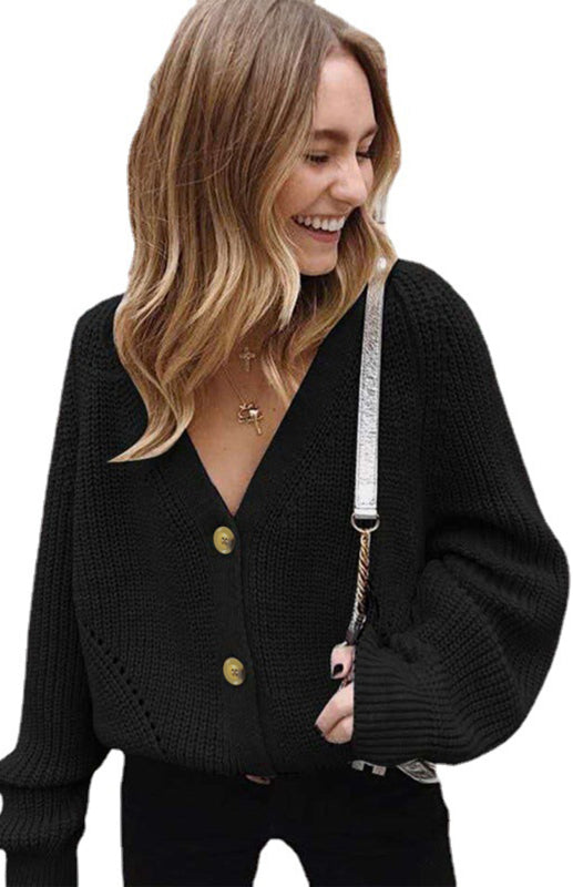 Sweaters & Cardigans- Wool Balloon Sleeve Cardigan - Oversized Sweater- - Pekosa Women Clothing