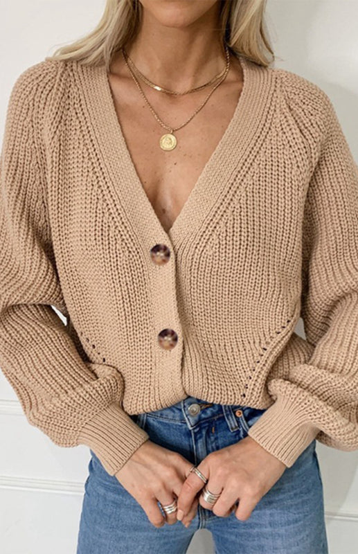 Sweaters & Cardigans- Wool Balloon Sleeve Cardigan - Oversized Sweater- - Pekosa Women Clothing