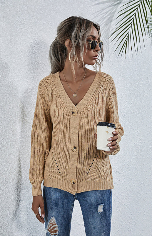 Sweaters & Cardigans- Wool Balloon Sleeve Cardigan - Oversized Sweater- - Pekosa Women Clothing