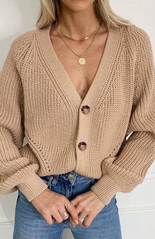 Sweaters & Cardigans- Wool Balloon Sleeve Cardigan - Oversized Sweater- - Pekosa Women Clothing