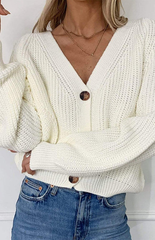 Sweaters & Cardigans- Wool Balloon Sleeve Cardigan - Oversized Sweater- - Pekosa Women Clothing