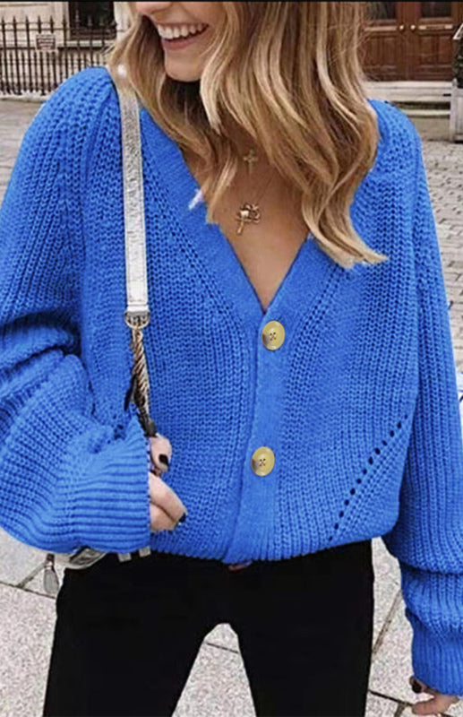 Sweaters & Cardigans- Wool Balloon Sleeve Cardigan - Oversized Sweater- Blue- Pekosa Women Clothing