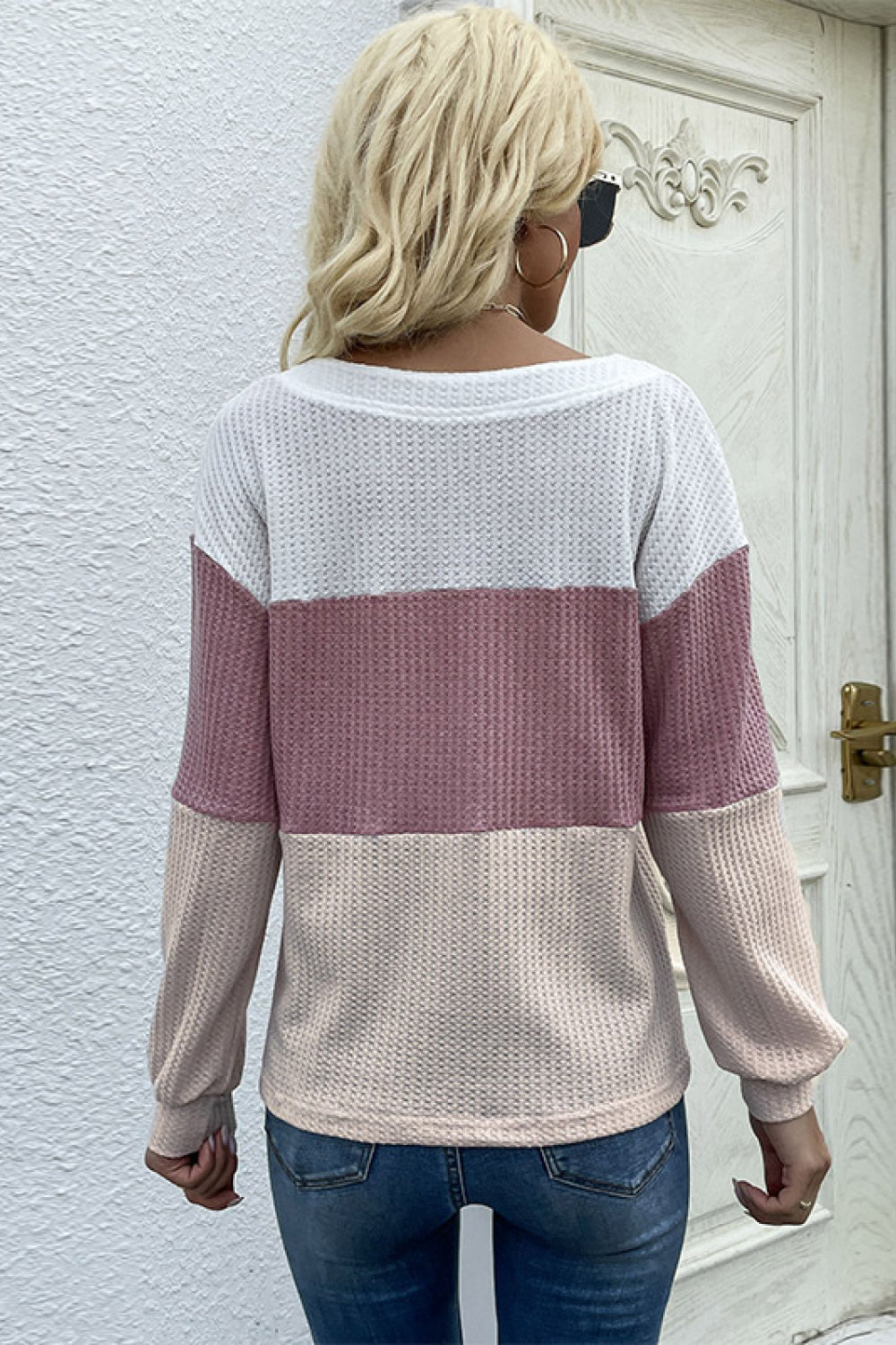 Sweaters- Charming Pastel V Neck Knitwear - Women's Long Sleeve Sweater- - Pekosa Women Clothing