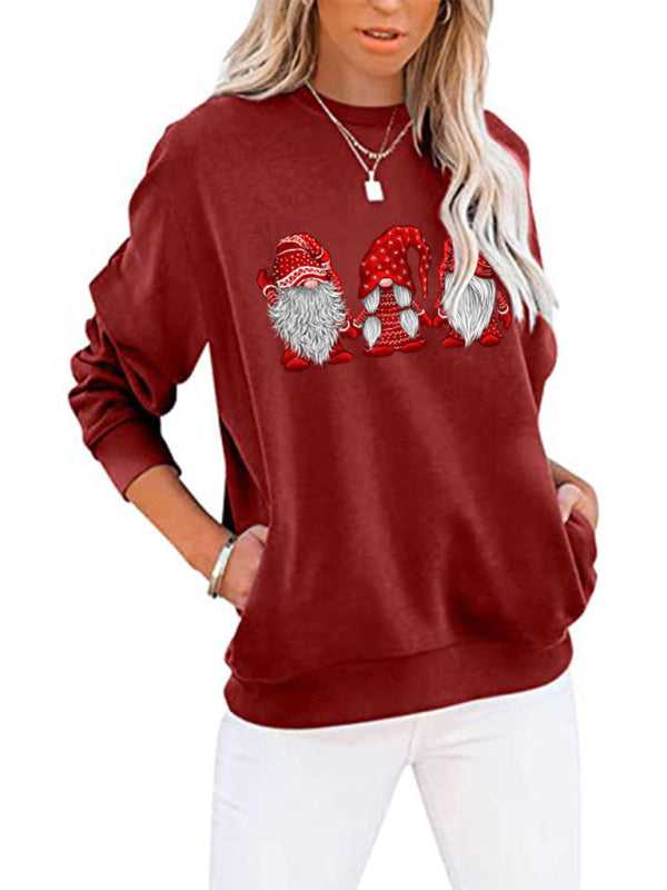 Sweaters- Christmas Cotton Pullover Santa’s Elf Xmas Sweatshirt with Pockets- Pattern1- Pekosa Women Clothing