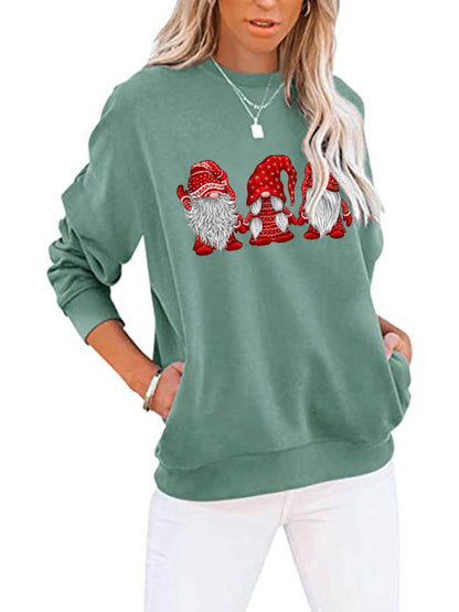 Sweaters- Christmas Cotton Pullover Santa’s Elf Xmas Sweatshirt with Pockets- Pattern2- Pekosa Women Clothing