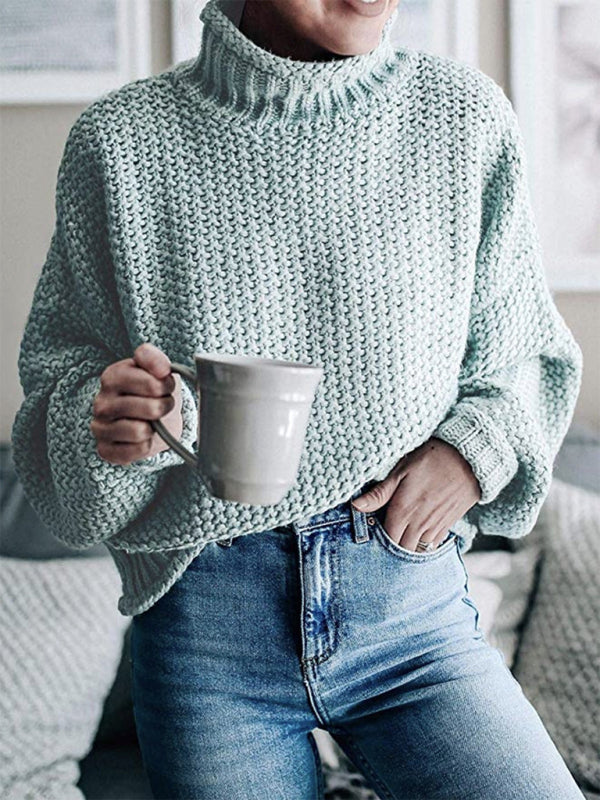 Sweaters- Cold-Proof Turtleneck Oversized Sweater Jumper- Blue- Pekosa Women Clothing