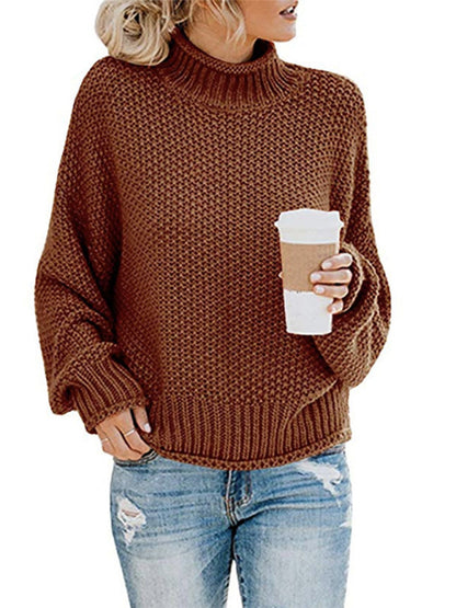 Sweaters- Cold-Proof Turtleneck Oversized Sweater Jumper- Brick red- Pekosa Women Clothing