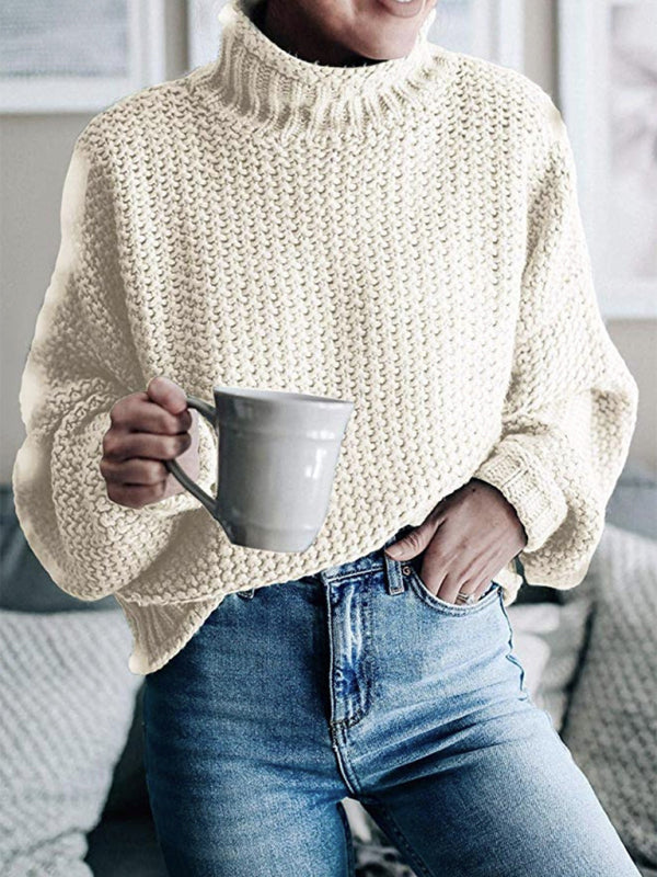 Sweaters- Cold-Proof Turtleneck Oversized Sweater Jumper- Cracker khaki- Pekosa Women Clothing