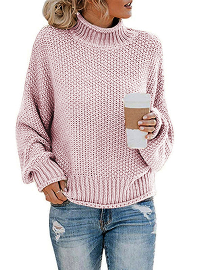 Sweaters- Cold-Proof Turtleneck Oversized Sweater Jumper- Pink- Pekosa Women Clothing