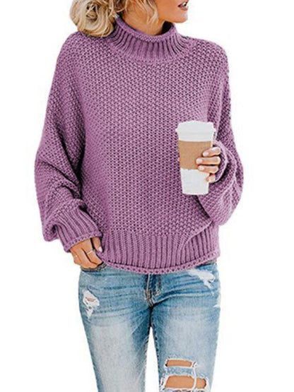 Sweaters- Cold-Proof Turtleneck Oversized Sweater Jumper- Purple- Pekosa Women Clothing