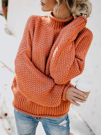 Sweaters- Cold-Proof Turtleneck Oversized Sweater Jumper- Orange- Pekosa Women Clothing