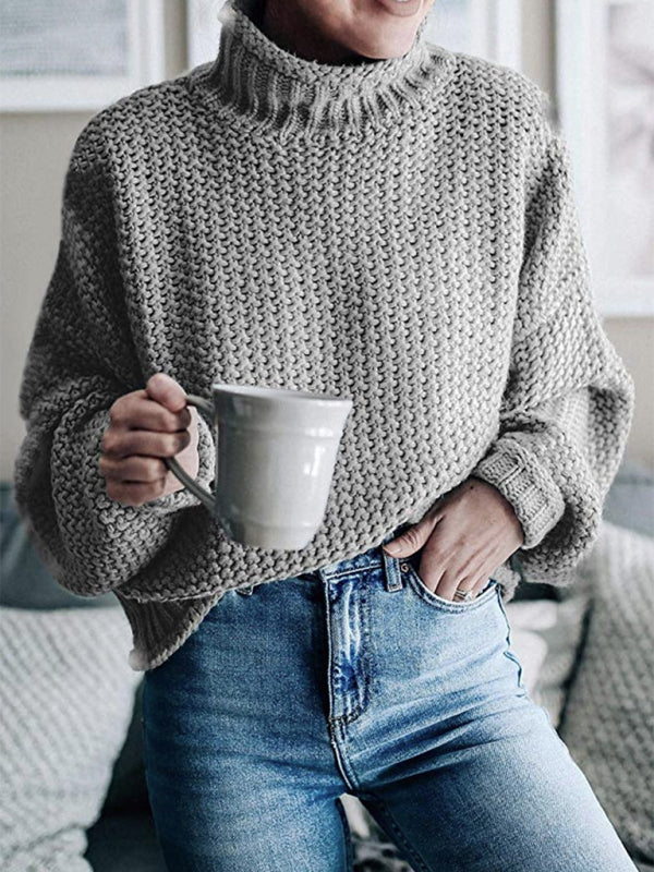 Sweaters- Cold-Proof Turtleneck Oversized Sweater Jumper- Grey- Pekosa Women Clothing