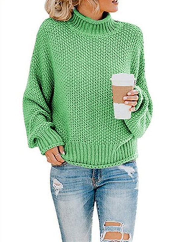 Sweaters- Cold-Proof Turtleneck Oversized Sweater Jumper- Fruit green- Pekosa Women Clothing