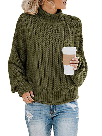 Sweaters- Cold-Proof Turtleneck Oversized Sweater Jumper- Green- Pekosa Women Clothing