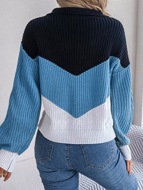 Sweaters- Colorblock Knitted Sweater - Warm Wool Knitwear Top- - Pekosa Women Clothing