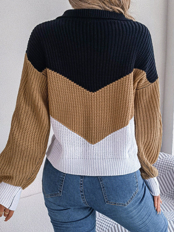 Sweaters- Colorblock Knitted Sweater - Warm Wool Knitwear Top- - Pekosa Women Clothing