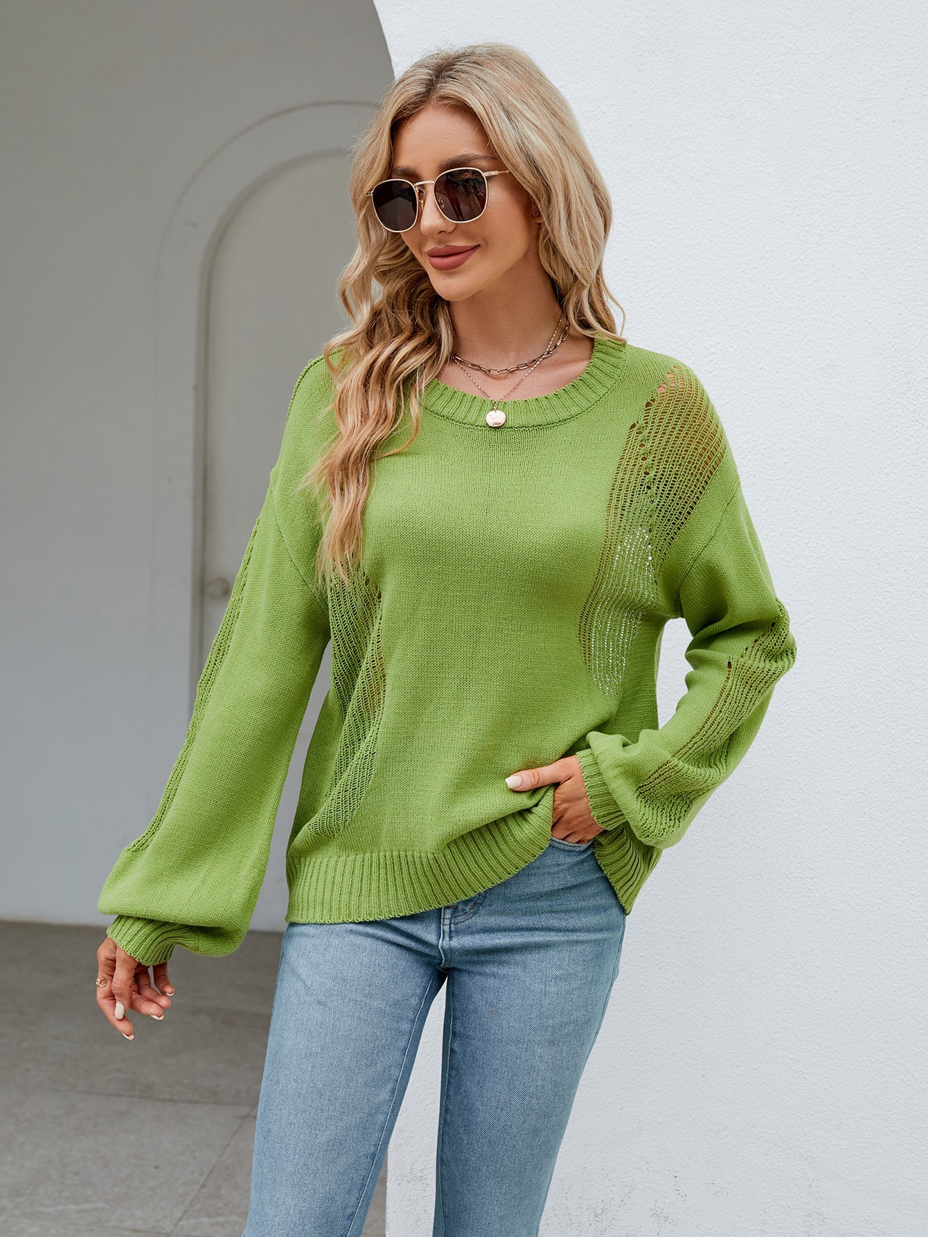 Sweaters- Contemporary Knitwear: Mesh Side Sweater - Perfect for Any Occasion!- - Pekosa Women Clothing