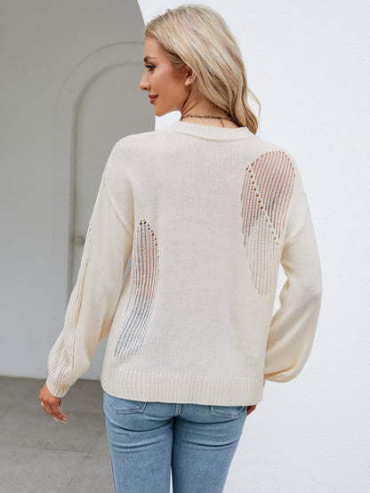 Sweaters- Contemporary Knitwear: Mesh Side Sweater - Perfect for Any Occasion!- - Pekosa Women Clothing