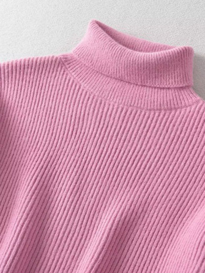 Sweaters- Cozy Knit High Neck Crop Sweater | Turtleneck Jumper- - Pekosa Women Clothing