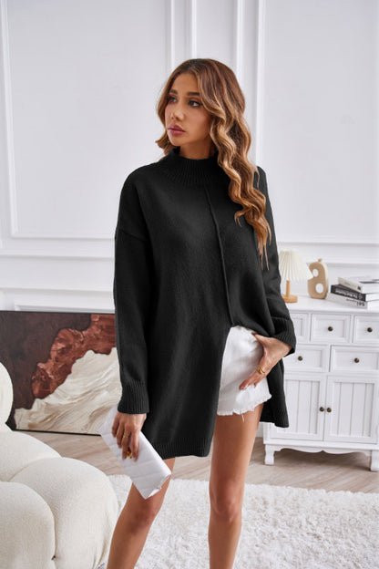 Sweaters- Cozy Knitting High Neck Sweater for Fall- - Pekosa Women Clothing