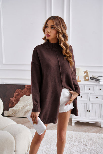 Sweaters- Cozy Knitting High Neck Sweater for Fall- - Pekosa Women Clothing