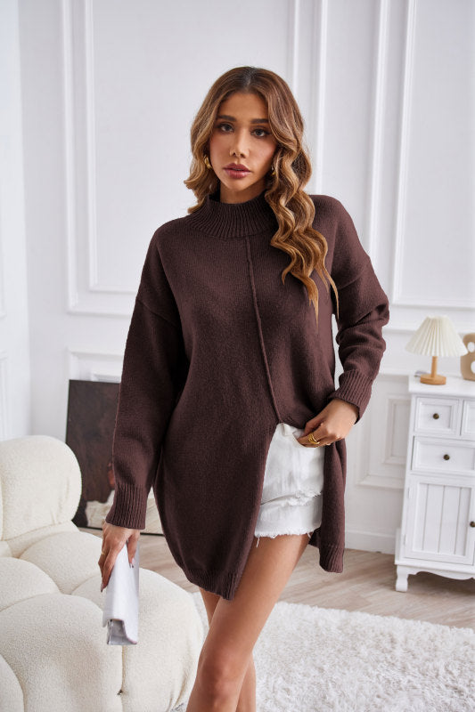 Sweaters- Cozy Knitting High Neck Sweater for Fall- - Pekosa Women Clothing