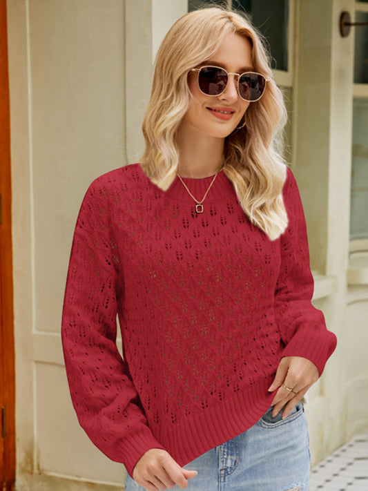 Sweaters- Cozy Oversized Open Knit Sweater - Everyday Chic Knitwear- Red- Pekosa Women Clothing