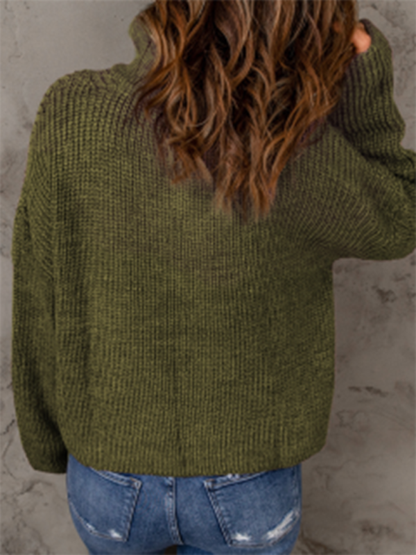 Sweaters- Cozy Waffle Knit Half Zip-Up Oversized Sweater- - Pekosa Women Clothing