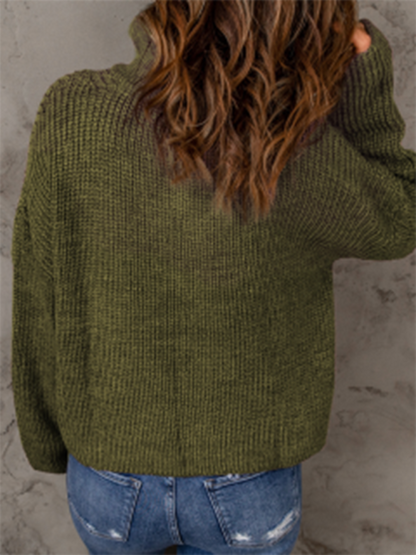 Sweaters- Cozy Waffle Knit Half Zip-Up Oversized Sweater- - Pekosa Women Clothing