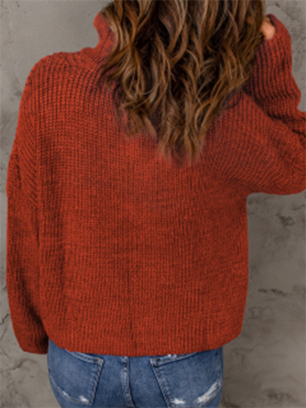 Sweaters- Cozy Waffle Knit Half Zip-Up Oversized Sweater- - Pekosa Women Clothing