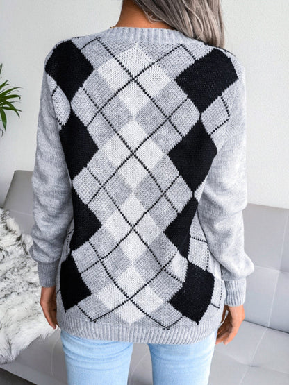 Sweaters- Diamond Sweater: Women's Fall/Winter Knit Pullover - Fashion Essential- - Pekosa Women Clothing