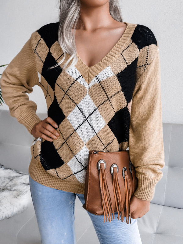 Sweaters- Diamond Sweater: Women's Fall/Winter Knit Pullover - Fashion Essential- - Pekosa Women Clothing