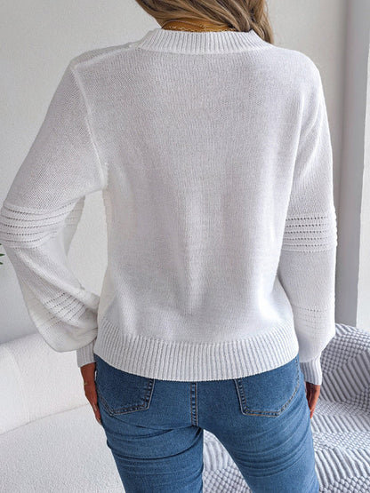 Sweaters- Elegant Knitwear Pullover - Lantern Sleeve Knit Sweater- - Pekosa Women Clothing