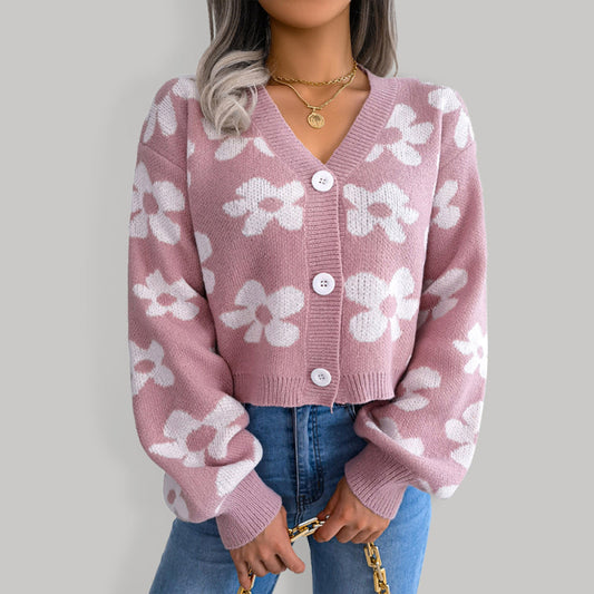 Sweaters- Fall & Winter Cropped Sweater - Knitted Button Down Cardigan- Pink- Pekosa Women Clothing