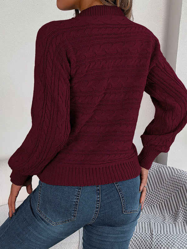 Sweaters- Fall/Winter Essential Choker Neck Pullover Sweater- - Pekosa Women Clothing