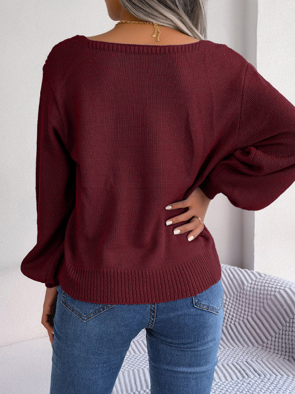 Sweaters- Fall/Winter Essential Square Neck Cable Knit Sweater- - Pekosa Women Clothing