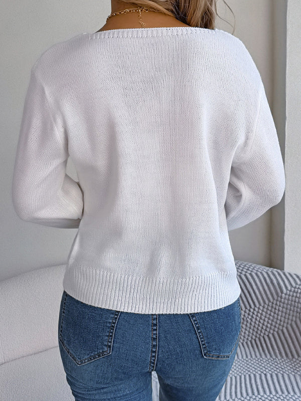 Sweaters- Fall/Winter Essential Square Neck Cable Knit Sweater- - Pekosa Women Clothing