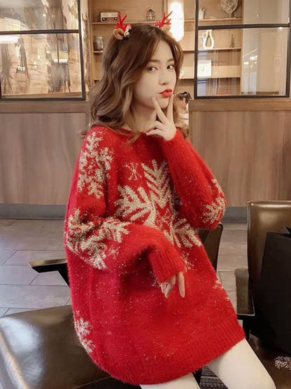 Sweaters- Holiday Oversized Knit Sweater for Xmas & Thanksgiving- - Pekosa Women Clothing