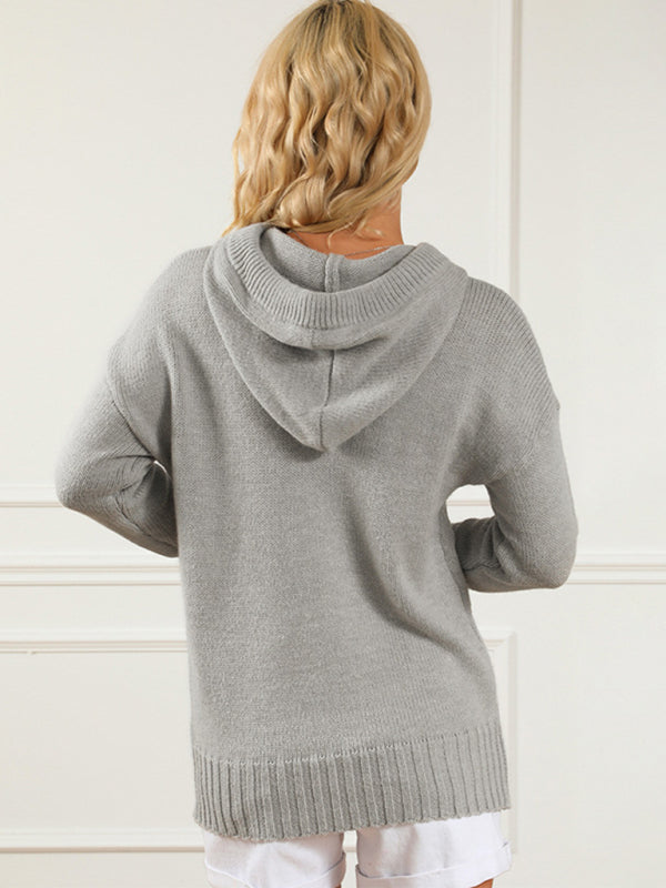 Sweaters- Hooded Kangaroo Pocket Knit Sweater | Hoodie Jumper- - Pekosa Women Clothing