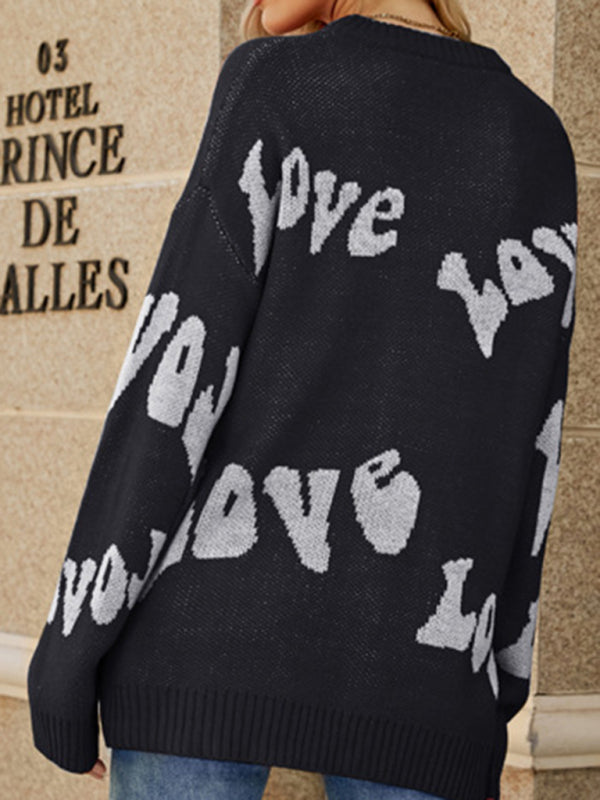 Sweaters- Jacquard Love-themed Sweater for Valentine's Day | Knit Jumper- - Pekosa Women Clothing